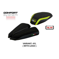 HOUSSE DE SELLE COMPATIBLE MV AGUSTA BRUTALE 1000 RR (20-22) MODÈLE MEILAN VELVE - Logo : AVEC LOGO, Couleur : JAUNE GRIS, Type : STANDARD