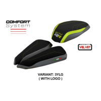 HOUSSE DE SELLE COMPATIBLE MV AGUSTA BRUTALE 1000 RR (20-22) MODÈLE MEILAN VELVE - Logo : AVEC LOGO, Couleur : JAUNE GRIS, Type : STANDARD