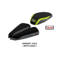 HOUSSE DE SELLE COMPATIBLE MV AGUSTA BRUTALE 1000 RR (20-22) MODÈLE MEILAN VELVE - Logo : AVEC LOGO, Couleur : JAUNE GRIS, Type : STANDARD