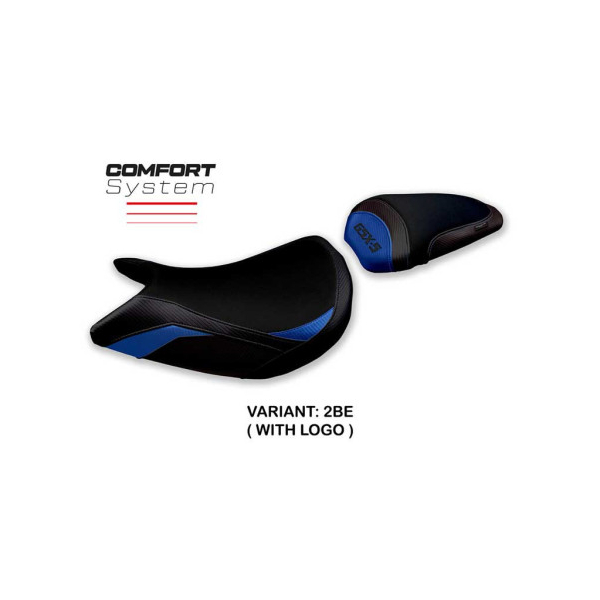 HOUSSE DE SELLE COMPATIBLE SUZUKI GSX S 1000 (21-22) MODÈLE LINDI CONFORT, BLEU, - Logo : AVEC LOGO, Couleur : BLANC, Type : STANDARD