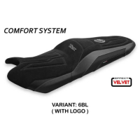 HOUSSE DE SELLE COMPATIBLE YAMAHA T-MAX (17-20) MODÈLE SCRUTARI 2 VELVET - Logo : AVEC LOGO, Couleur : NOIR, Type : STANDARD