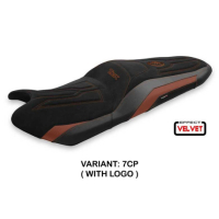 HOUSSE DE SELLE COMPATIBLE YAMAHA T-MAX (17-20) MODÈLE SCRUTARI 2 VELVET - Logo : AVEC LOGO, Couleur : CUIVRE, Type : STANDARD
