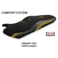 HOUSSE DE SELLE COMPATIBLE YAMAHA T-MAX (17-20) MODÈLE SCRUTARI 2 VELVET - Couleur : OR, Type : STANDARD, Logo : AVEC LOGO
