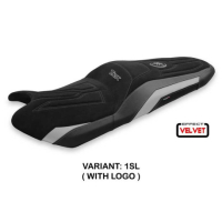 HOUSSE DE SELLE COMPATIBLE YAMAHA T-MAX (17-20) MODÈLE SCRUTARI 2 VELVET - Type : STANDARD, Logo : AVEC LOGO, Couleur : ARGENT