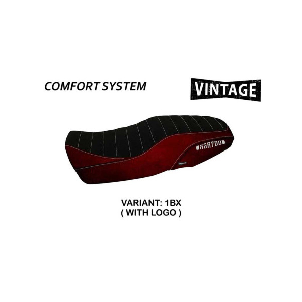 HOUSSE DE SELLE COMPATIBLE  YAMAHA XSR 900 (16-20) MODÈLE PUERTO RICO 1 VINTAGE - Logo : AVEC LOGO, Couleur : BORDEAUX, Type : STANDARD