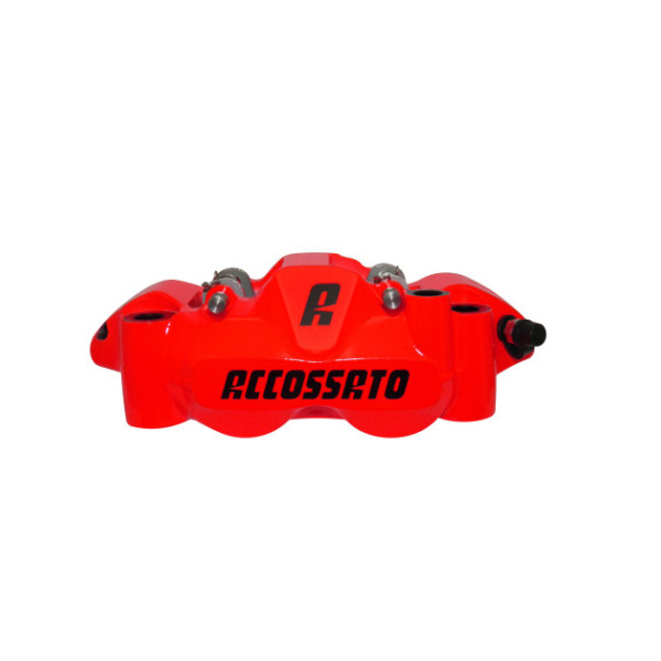ETRIER MONOBLOC DROIT FORGE ENTRAXE 108 - Version : plaquettes ZXC, Couleur : anodisé rouge