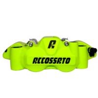 ETRIER MONOBLOC DROIT FORGE ENTRAXE 108 - Version : plaquettes ZXC, Couleur : vernis jaune fluo