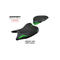 HOUSSE DE SELLE COMPATIBLE NINJA 400 18/23 MODELE RIBERA - Logo : AVEC LOGO, Couleur : GRIS GRIS, Type : STANDARD