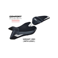 HOUSSE DE SELLE COMPATIBLE YAMAHA R125 (16-18) MODÈLE NASHIK - Type : STANDARD, Logo : AVEC LOGO, Couleur : BLANC BLEU