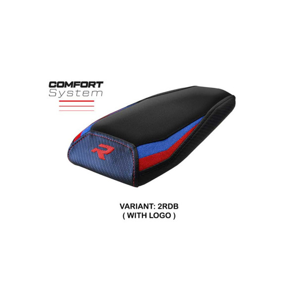 HOUSSE DE SELLE PASSAGER COMPATIBLE BMW M 1000 R 22-23 MODÈLE TAYMA - Logo : AVEC LOGO, Couleur : ROUGE BLANC BLEU, Type : ULTRAGRIP