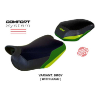 HOUSSE DE SELLE COMPATIBLE BENELLI TRK 702 MODÈLE TAISHA - Logo : AVEC LOGO, Couleur : GRIS JAUNE, Type : STANDARD
