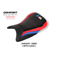 HOUSSE DE SELLE COMPATIBLE BMW M 1000 R 22-23 MODÈLE NERJA - Logo : AVEC LOGO, Couleur : ROUGE BLANC BLEU, Type : ULTRAGRIP 