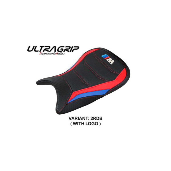 HOUSSE DE SELLE COMPATIBLE BMW M 1000 RR 22-23 MODÈLE JENA - Logo : AVEC LOGO, Couleur : ROUGE BLANC BLEU, Type : ULTRAGRIP