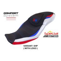 HOUSSE DE SELLE COMPATIBLE BMW S 1000 XR 20-23 MODÈLE DRESDEN - Type : STANDARD, Logo : AVEC LOGO, Couleur : BLANC ROUGE BLEU 