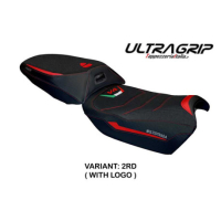 HOUSSE DE SELLE COMPATIBLE DUCATI MULTISTRADA V4 RALLY 2023 MODÈLE JESI - Logo : AVEC LOGO, Couleur : ROUGE ARGENT, Type : ULTRAGRIP