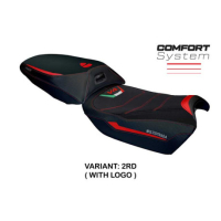 HOUSSE DE SELLE COMPATIBLE DUCATI MULTISTRADA V4 RALLY 2023 MODÈLE JESI - Logo : AVEC LOGO, Couleur : ROUGE ARGENT, Type : ULTRAGRIP