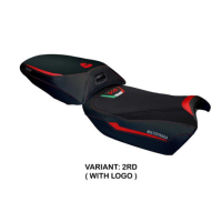 HOUSSE DE SELLE COMPATIBLE DUCATI MULTISTRADA V4 RALLY 2023 MODÈLE JESI - Logo : AVEC LOGO, Couleur : ROUGE ARGENT, Type : ULTRAGRIP