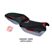 HOUSSE DE SELLE COMPATIBLE DUCATI MULTISTRADA V4 RALLY 2023 MODÈLE ADRIA - Logo : AVEC LOGO, Couleur : ROUGE ARGENT, Type : ULTRAGRIP