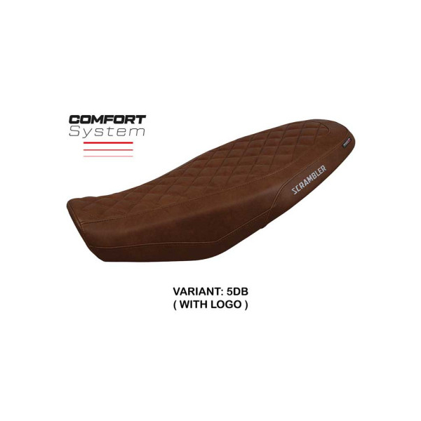 HOUSSE DE SELLE COMPATIBLE DUCATI SCRAMBLER 800 2023 MODÈLE VENICE - Logo : AVEC LOGO, Couleur : MARRON FONCE, Type : STANDARD