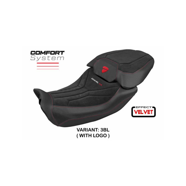 HOUSSE DE SELLE COMPATIBLE DUCATI DIAVEL V4 2023 MODÈLE DIABLO VELVET - Logo : AVEC LOGO, Couleur : ROUGE, Type : STANDARD