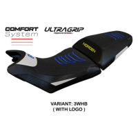 HOUSSE DE SELLE COMPATIBLE HUSQVARNA NORDEN 901 22-23 MODÈLE NORVIK - Logo : AVEC LOGO, Type : ULTRAGRIP, Couleur : BLANC BLEU
