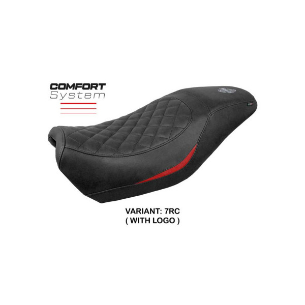 HOUSSE DE SELLE COMPATIBLE HARLEY DAVIDSON STREET 500 / 750 16-21 MODÈLE MIAMI - Logo : AVEC LOGO, Couleur : MARRON FONCE, Type : STANDARD