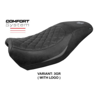 HOUSSE DE SELLE COMPATIBLE HARLEY DAVIDSON STREET 500 / 750 16-21 MODÈLE MIAMI - Type : STANDARD, Logo : AVEC LOGO, Couleur : GRIS GRIS