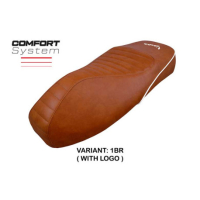 HOUSSE DE SELLE COMPATIBLE VESPA GTS 125/150/300 09-23 MODÈLE PANAREA - Type : STANDARD, Logo : AVEC LOGO, Couleur : BRIQUE