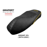 HOUSSE DE SELLE COMPATIBLE VESPA GTS 125/150/300 09-23 MODÈLE PANAREA - Logo : AVEC LOGO, Couleur : CHAMEAU, Type : STANDARD