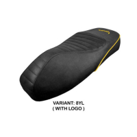 HOUSSE DE SELLE COMPATIBLE VESPA GTS 125/150/300 09-23 MODÈLE PANAREA - Logo : AVEC LOGO, Couleur : JAUNE, Type : STANDARD