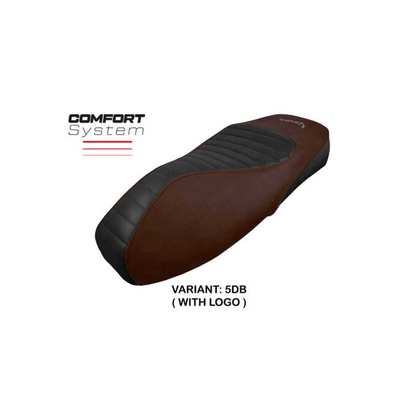 HOUSSE DE SELLE COMPATIBLE VESPA GTS 125/150/300 09-23 MODÈLE ALICUDI - Type : STANDARD, Logo : AVEC LOGO, Couleur : BRIQUE
