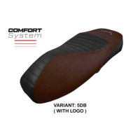 HOUSSE DE SELLE COMPATIBLE VESPA GTS 125/150/300 09-23 MODÈLE ALICUDI - Logo : AVEC LOGO, Couleur : MARRON FONCE, Type : STANDARD 