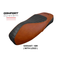 HOUSSE DE SELLE COMPATIBLE VESPA GTS 125/150/300 09-23 MODÈLE ALICUDI - Type : STANDARD, Logo : AVEC LOGO, Couleur : MARRON FONCE