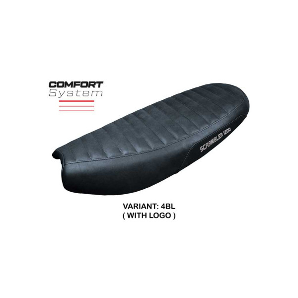 HOUSSE DE SELLE COMPATIBLE TRIUMPH SCRAMBLER 1200 19-23 MODÈLE HULL - Logo : AVEC LOGO, Couleur : CHAMEAU, Type : STANDARD