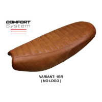HOUSSE DE SELLE COMPATIBLE TRIUMPH SCRAMBLER 1200 19-23 MODÈLE HULL - Logo : AVEC LOGO, Couleur : CHAMEAU, Type : STANDARD