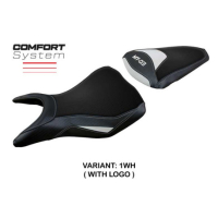 HOUSSE DE SELLE COMPATIBLE YAMAHA MT-03 20-23 MODÈLE MEOLO - Type : STANDARD, Logo : AVEC LOGO, Couleur : ARGENT
