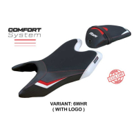 HOUSSE DE SELLE COMPATIBLE YAMAHA R125 19-23 MODÈLE ASWHY - Logo : AVEC LOGO, Couleur : BLANC ROUGE, Type : STANDARD