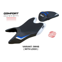 HOUSSE DE SELLE COMPATIBLE YAMAHA R125 19-23 MODÈLE ASWHY - Type : STANDARD, Logo : AVEC LOGO, Couleur : BLANC ROUGE