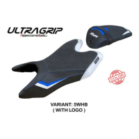 HOUSSE DE SELLE COMPATIBLE YAMAHA R125 19-23 MODÈLE ASWHY - Logo : AVEC LOGO, Type : ULTRAGRIP, Couleur : BLANC BLEU