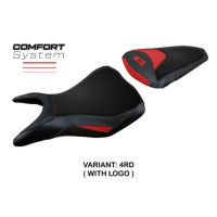 HOUSSE DE SELLE COMPATIBLE YAMAHA R3 15-23 MODÈLE JESOLO - Logo : AVEC LOGO, Couleur : NOIR, Type : STANDARD
