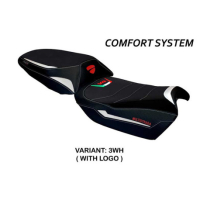 HOUSSE DE SELLE COMPATIBLE  DUCATI MULTISTRADA V4 (21-22) MODÈLE GALMI - Logo : AVEC LOGO, Couleur : GRIS GRIS, Type : CONFORT CHAUFFANTE