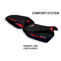 HOUSSE DE SELLE COMPATIBLE  DUCATI MULTISTRADA V4 (21-22) MODÈLE GALMI - Logo : AVEC LOGO, Couleur : BLANC, Type : CONFORT CHAUFFANTE