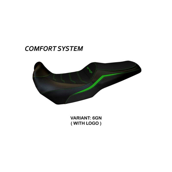 HOUSSE DE SELLE COMPATIBLE  KAWASAKI VERSYS 1000 (19-22) MODÈLE ELVAS - Couleur : VERT, Logo : AVEC LOGO, Type : CONFORT CHAUFFANTE