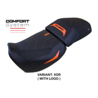 HOUSSE DE SELLE COMPATIBLE HARLEY DAVIDSON PAN AMERICA 21-23 MODÈLE VEGAS - Couleur : BLEU, Logo : AVEC LOGO, Type : CONFORT CHAUFFANTE