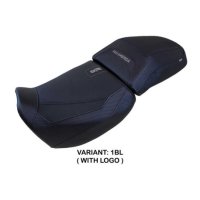 HOUSSE DE SELLE COMPATIBLE HARLEY DAVIDSON PAN AMERICA 21-23 MODÈLE VEGAS - Logo : AVEC LOGO, Couleur : BLEU, Type : CONFORT CHAUFFANTE