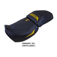 HOUSSE DE SELLE COMPATIBLE HARLEY DAVIDSON PAN AMERICA 21-23 MODÈLE VEGAS - Couleur : ORANGE, Logo : AVEC LOGO, Type : CONFORT CHAUFFANTE