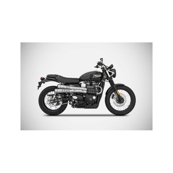 PAIRE DE SILENCIEUX SIX DAY TRIUMPH SCRAMBLER 900 2017-2022 - Options : pare chaleur noir, Version : racing, Embout : embout inox, Matière : inox