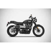 PAIRE DE SILENCIEUX SIX DAY TRIUMPH SCRAMBLER 900 2017-2022 - Options : pare chaleur noir, Version : racing, Embout : embout inox, Matière : inox