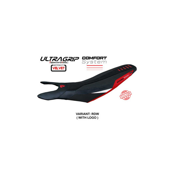 HOUSSE DE SELLE COMPATIBLE DUCATI HYPERMOTARD 698 MONO (2024) MODÈLE CAIROLI SPE - Logo : AVEC LOGO, Couleur : ROUGE BLANC, Type : CONFORT