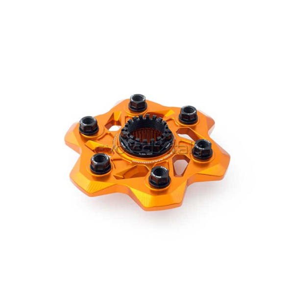 PORTE COURONNE ET ECROUS KTM 1290 SUPERDUKE R / GT - Couleur écrous couronne : SILVER, Couleur écrou porte couronne : ORANGE, Couleur porte couronne : ORANGE